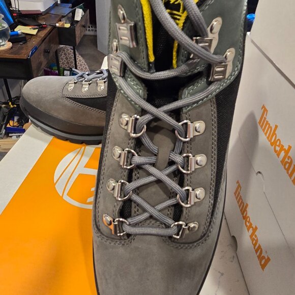 Timberland Euro Hiker Mid Men's Winter Boots Grey / Black / Yellow Size 12 NEW - Picture 2 of 15